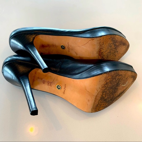 Velvet Angel black leather stiletto peep toe heels SZ 10 - Picture 6 of 6